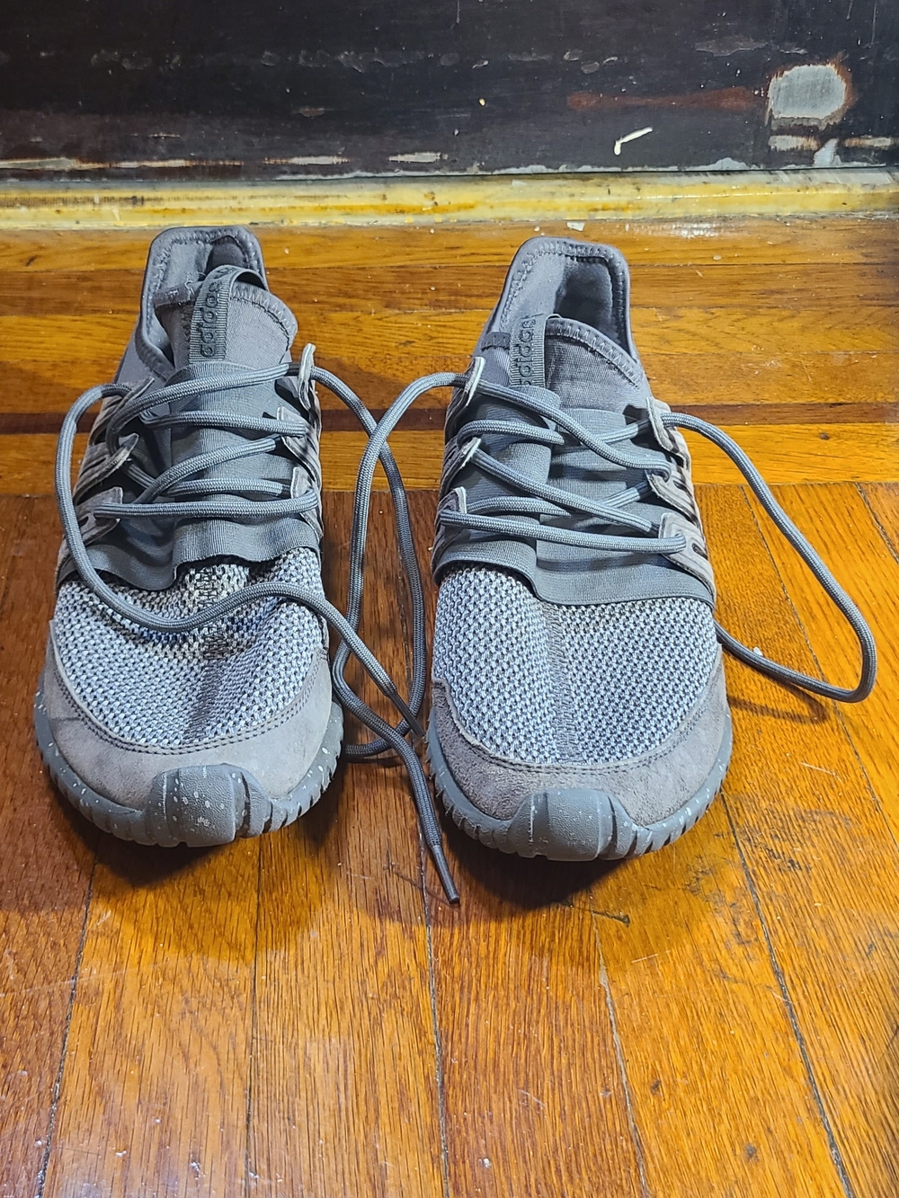 Men's adidas Tubular Radial Grey Knit Training Sneakers